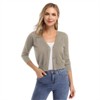 Clearlove Women's Cropped Bolero Cardigan – 3/4 Sleeve V-Neck Basic Classic Casual Button Down Knit Soft Sweater Top - 4 of 4
