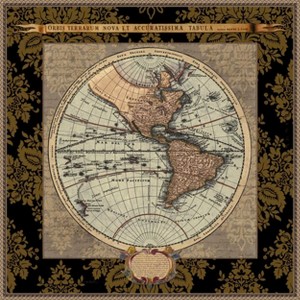 Amanti Art Damask on Black Map II by Elizabeth Medley Canvas Wall Art Print Framed 22 x 22-in. - 1 of 4