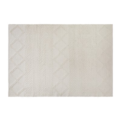 Image of Emma and Oliver 5' x 7' Triple Blend Ivory and White Handwoven Geometric Area Rug