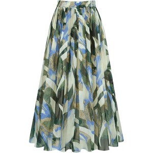 Women's Chiffon Pleated Midi Skirt - A-Line Skirt with Elastic Waist for Elegant Style Blue Green - 1 of 4