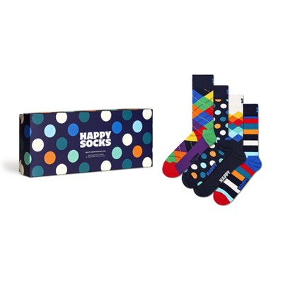 Happy Socks Adult Men and Women Crew Classics Socks in sustainable materials - 4pk in different size and colors