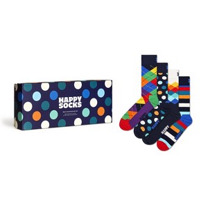 Happy Socks Adult Men and Women Crew Classics Socks in sustainable materials - 4pk in different size and colors - 1 of 4