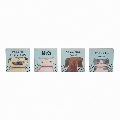 Transpac Tiny Happy Dog/Cat Message Set of 4 Spring Home Decorations
