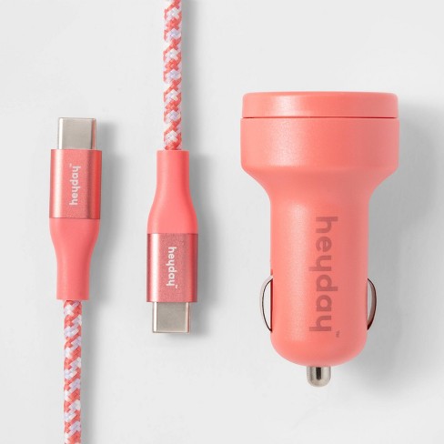 USB Car Charger with 6' USB-C to USB-C Braided Cable - heyday™ Rose