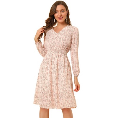 Allegra K Women's Floral Print V-Neck Smocked Waist Midi Dress