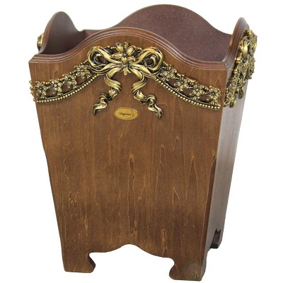 Uniquewise Elegant Wood Wastebasket / Trash Bin with Gold Bow