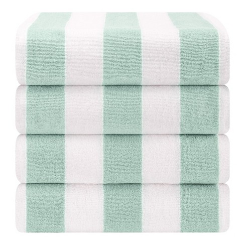 American Soft Linen Beach Towels, Cabana Striped 30x60 in., 100% Cotton, Pool Towel, Green