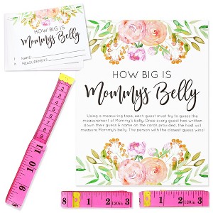 Sparkle and Bash Baby Shower How Big is Mommys Belly Game with 24 Cards, 3 Pink Measuring Tapes, 1 Sign, 28 Piece Set - 1 of 4