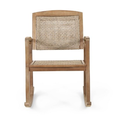 Welby Outdoor Acacia Wood/Wicker Rocking Chair Light Brown - Christopher Knight Home