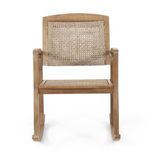 Welby Outdoor Acacia Wood/Wicker Rocking Chair Light Brown - Christopher Knight Home: Weather-Resistant, Rustic Patio Furniture - 1 of 4