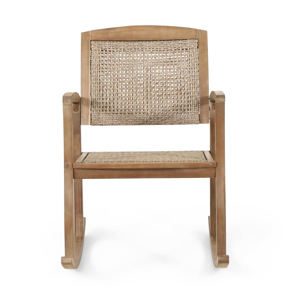 Photos - Garden Furniture Welby Outdoor Acacia Wood/Wicker Rocking Chair Light Brown - Christopher K