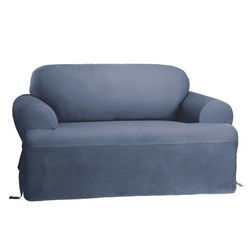 Cotton Duck Tcushion Loveseat Slipcover - Sure Fit, Blue Grey