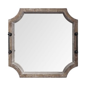 HomeRoots 23" Brown Hexagonal Wood and Mirrored Glass Serving Tray With Handles - 1 of 4