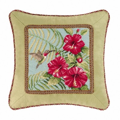 C&F Home 16" x 16" Hybiscus & Hummingbird Needlepoint Pillow