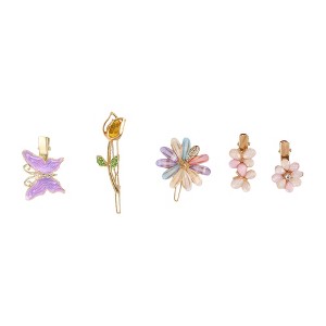 Unique Bargains Women's Grace Butterfly Flowers Hair Clip Gold Tone Purple Blue 5 Pcs - 1 of 3