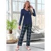 cheibear Women's Long Sleeve Top with Pockets and Plaid Pattern Pants Pajamas Set - 2 of 4