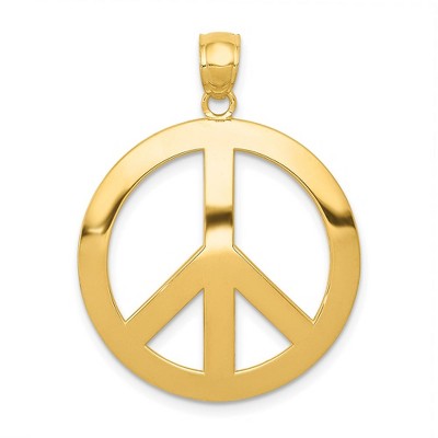 Black Bow Jewelry 14k Yellow Gold 24mm Polished Convex Peace Symbol Pendant