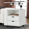 EROMMY 360 Degree Swivel Top Adjustable Height Bedside Nightstand End Table with Storage Drawers, Shelves, Lockable Wheels, & Computer Baffle, White - 3 of 4