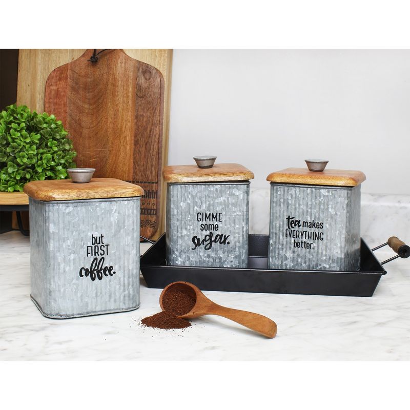 AuldHome Design Farmhouse Canisters, 3pc Set; Rustic Storage Containers for Coffee, Tea and Sugar, 2 of 8