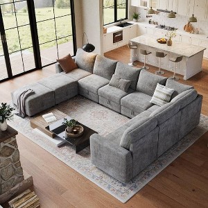 Modular Sectional Sofa with Storage, L-Shaped Cloud Couch with Ottoman, 4-Seater Chenille Sofa Bed with Hidden Compartments - 1 of 1