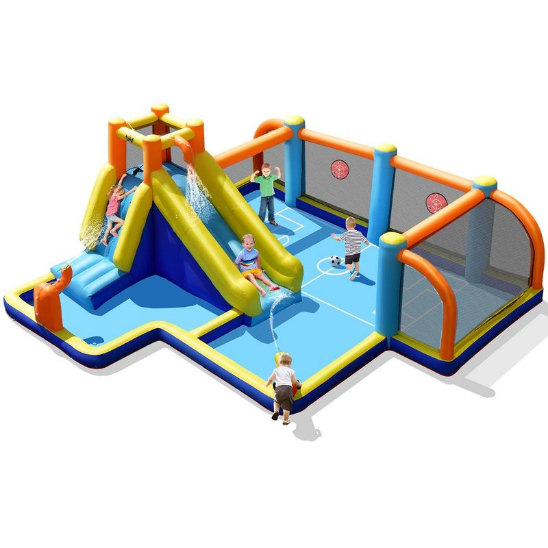 Costway Giant Soccer-Themed Inflatable Water Slide Bouncer W/ Splash Pool Without Blower, 1 of 11