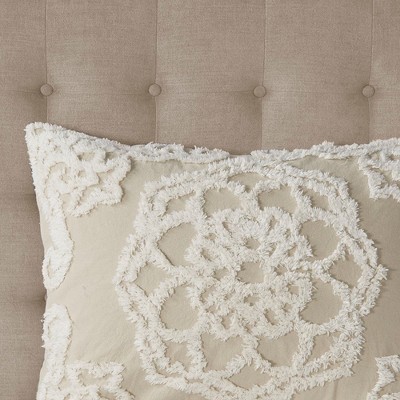 Full Beige Cotton Reversible Tufted Chenille Coverlet Set