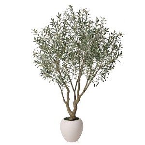 DR.Planzen Lifelike 6ft Artificial Olive Tree with Dual Trunk Design, White Round Planter Faux Olive Tree for Indoor Outdoor Home Decor - 1 of 4