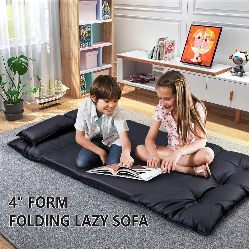 Oris 43.3" W PU Adjustable Folding Futon Sofa Video Gaming Sofa with Two Pillows Multifunctional Bean Bag Chair/Sofa-Maison Boucle, 4 of 10