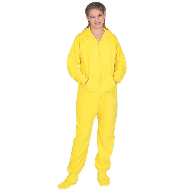 Footed Pajamas - Lemon Yellow Kids Hoodie Fleece Onesie, 2 of 5