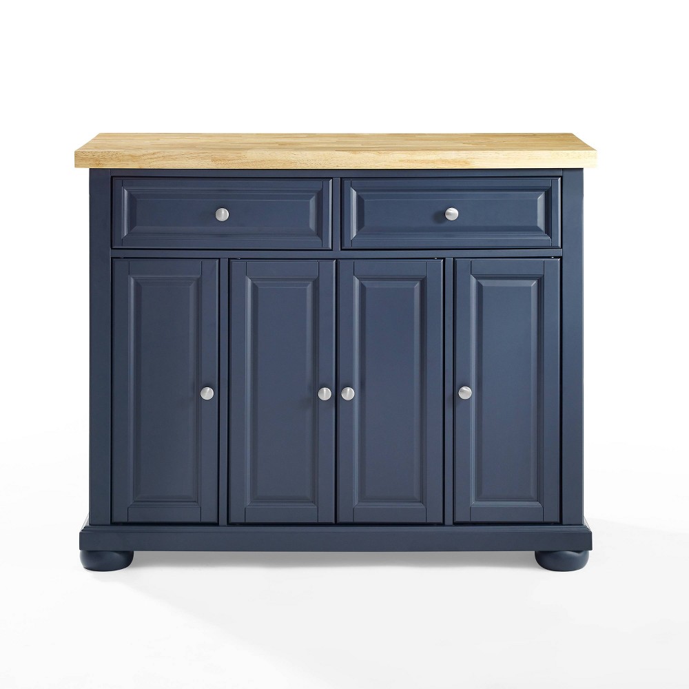 Crosley Madison Kitchen Island Navy: Traditional Style, Rolling Cart with Storage, Wood Veneer Top
