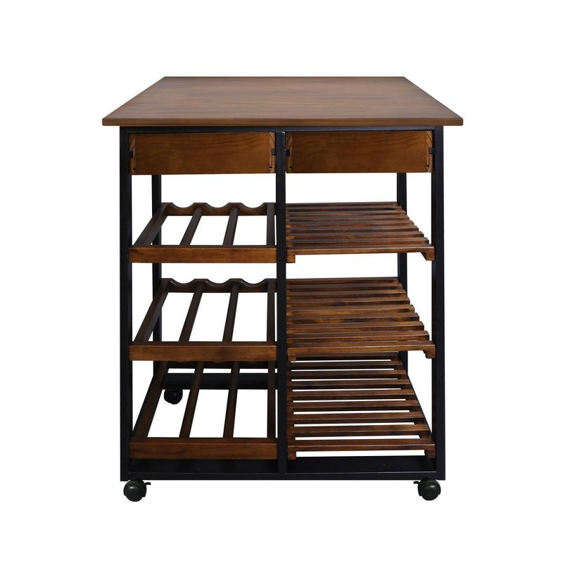 28&#34; Solid Wood Rolling Kitchen Cart with Wine Rack and Drawer Dark Brown - Flora Home, 4 of 14
