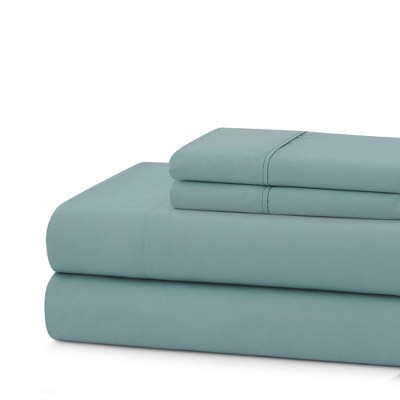 King Misty Blue Cotton Percale Sheet Set