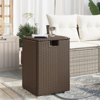 vidaXL Propane Tank Cover Table Brown 15.7"x15.7"x23.6" Poly Rattan