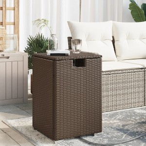 vidaXL Propane Tank Cover Table Brown 15.7"x15.7"x23.6" Poly Rattan - 1 of 4