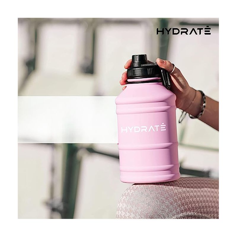 HYDRATE 1.3L Stainless Steel Water Bottle with Nylon Carrying Strap and Leak-Proof Screw Cap, Pink, 3 of 4