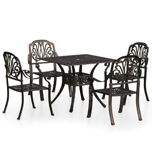 vidaXL Bistro Set Patio Table and Chair Bistro Table Outdoor Cast Aluminum - Bronze 4 Items - 1 of 4