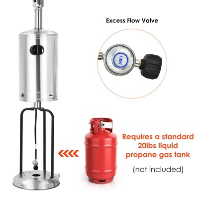 Silver Stainless Steel Propane Patio Heater with Wheels
