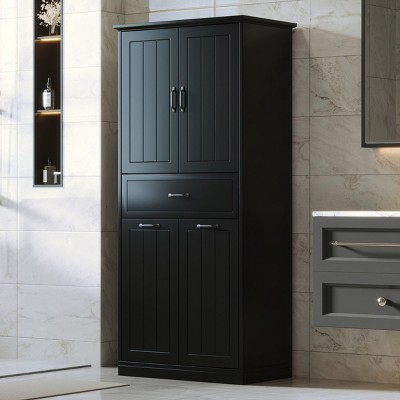 Storage Cabinet With Drawer,2 Laundry Baskets And Shelves,Indoor Furniture,Bathroom Storage Cabinet With Multi-Functional Storage Space-Maison Boucle