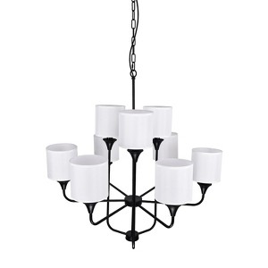 PAKOKULA 9-Light Matte Black Traditional Branch Chandelier with White Fabric Shade - 1 of 4