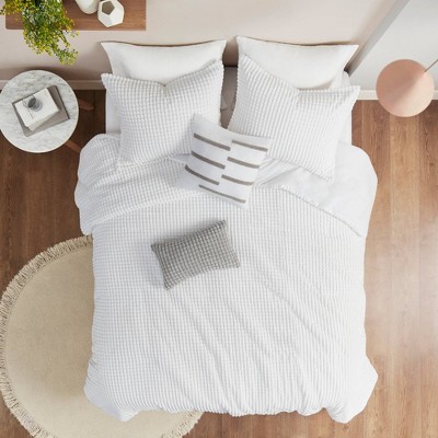 Full/Queen Easton Plush Clip Jacquard Comforter Set White