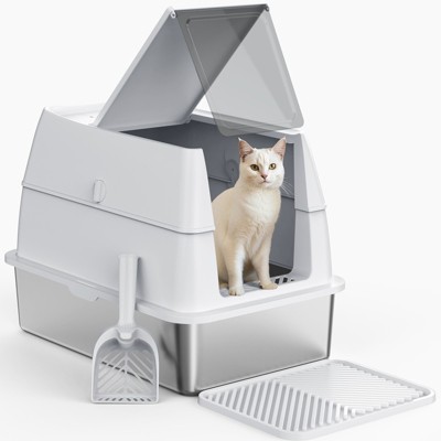 JOEJOY Stainless Steel Cat Litter Box,Double-layered 18" High Sided Cat Litter Box,Metal Litter Pan with Lid,Extra Large Litter Box with Scoop