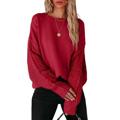 Womens Sweater Long Sleeve Tops Ribbed Knit Crew Neck Loose Fit Sweater ...