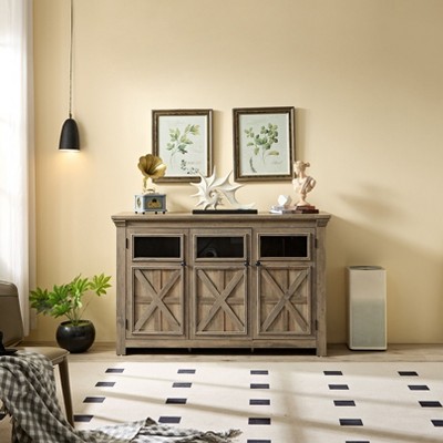 NicBex 53" Farmhouse 3-Doors Sideboard,Kitchen Storage Cabinets with Adjustable Shelf for Kitchen and Dining Room,Brown/Gray