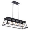 31.5" Industrial Metal Chandelier with 5 Lights, Height Adjustable Pendant Lamp for Kitchen Island, Dining Room, or Foyer, Black - 2 of 4