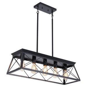 31.5'' Pendant Light, Height Adjustable 5-Light Hanging Lamp, Industrial Metal Chandelier for Kitchen Island, Dining Room, Foyer, Black - 1 of 4