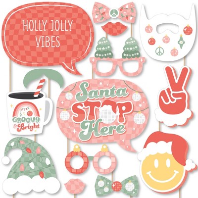 Big Dot of Happiness Groovy Christmas - Pastel Holiday Party Photo Booth Props Kit - 20 Count