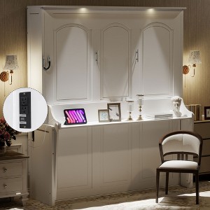 Queen Size Murphy Bed with Desk, LED Lights, and USB Charging Station for Bedroom or Apartment - 1 of 4