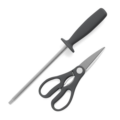 Gray 14-Piece Stainless Steel Cutlery Set with Acacia Wood Block