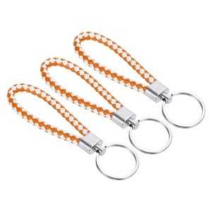 Unique Bargains Braided Leather Car Wallet Keychain with Stainless Steel Key Ring - 1 of 3