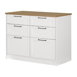 South Shore Toscano 6 Drawer Kitchen Island White/Maple Nutmeg - 1 of 4